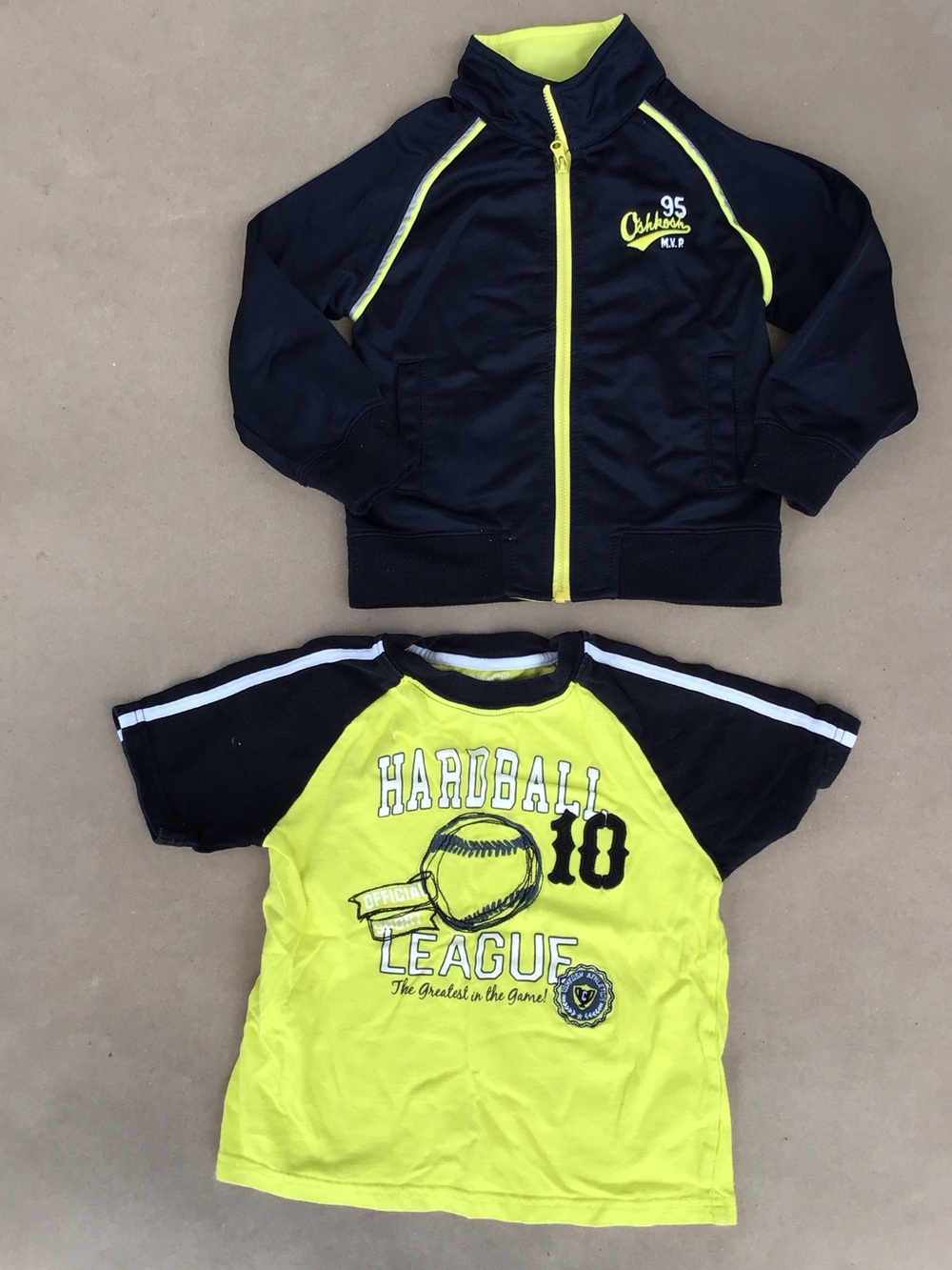 Kids Black & Neon Yellow Athletic Jacket and Tee Set by Oshkosh